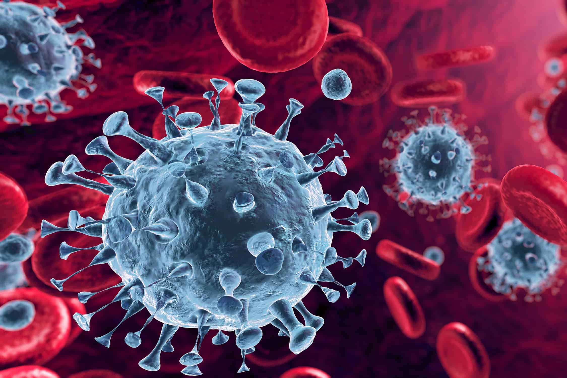 F virus. Вирус сдается. Many Corona viruses with Red background Virology Concept 3d --ar 3:2.